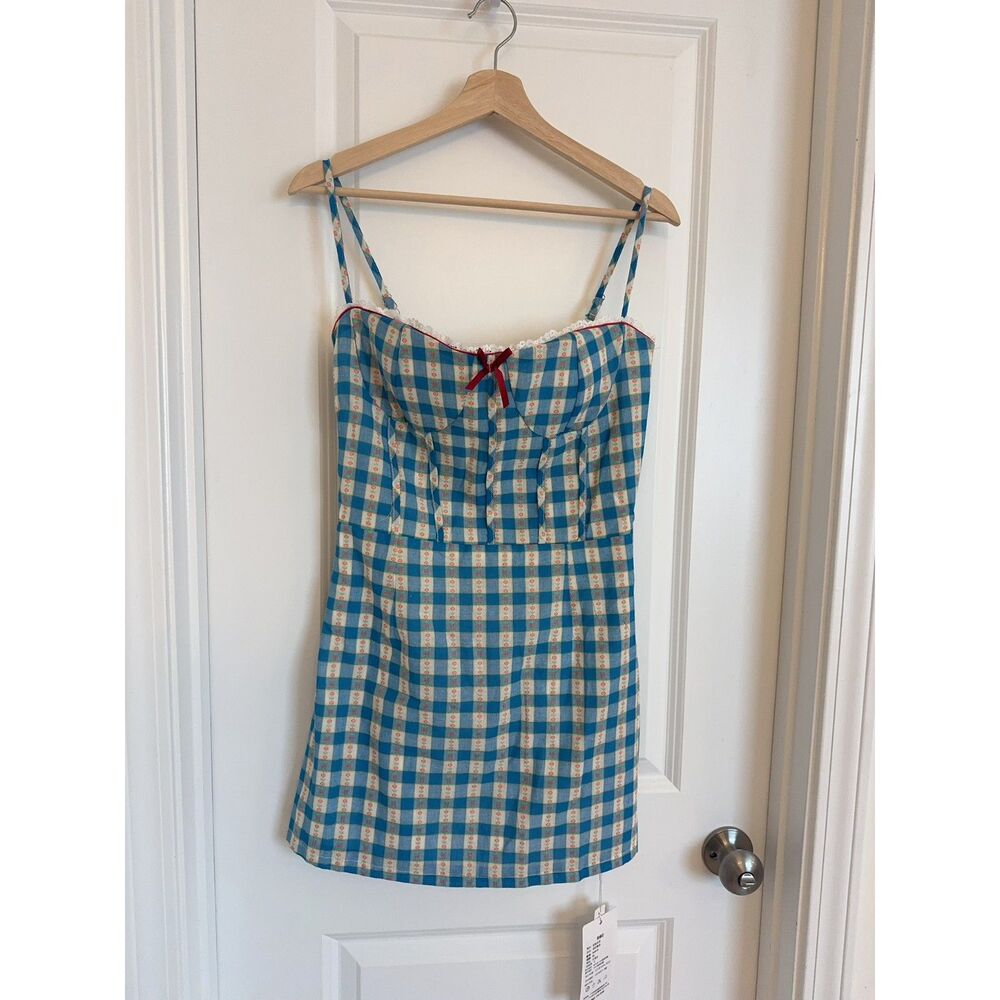 NWT BIEZHIYI Blue Plaid Corset Longline Top